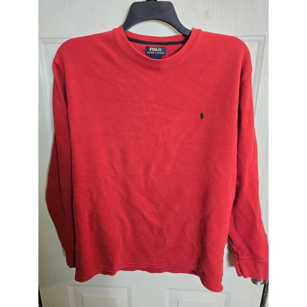 Polo Ralph Lauren Men's 2XL XXL Red Waffle Knit Thermal Pony Logo Crewneck‎